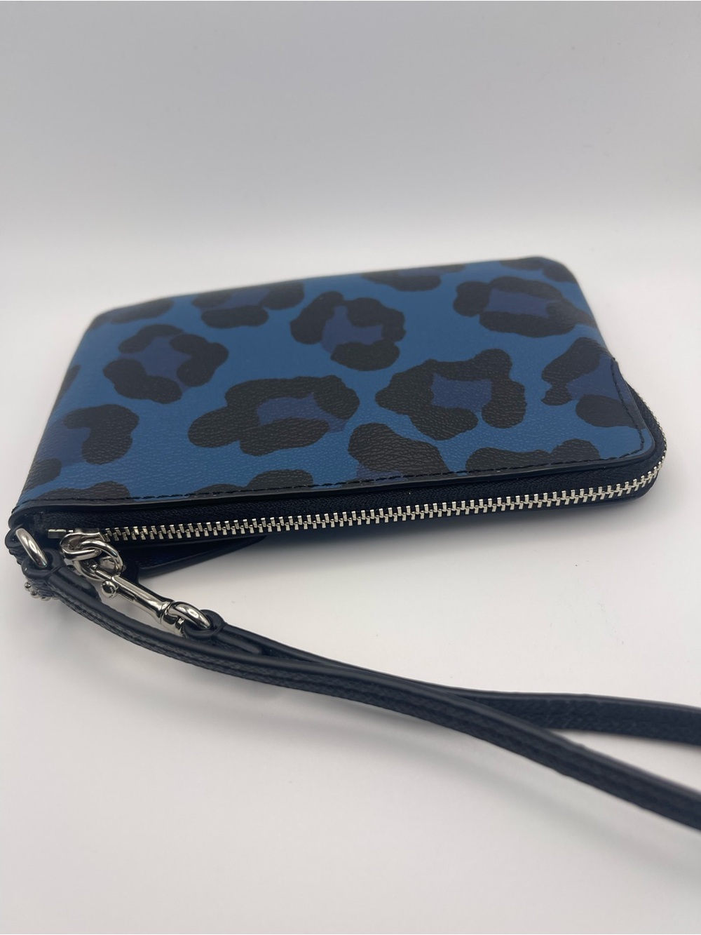 Coach Blue and Black Leopard Print Wristlet Pouch - Picture 4 of 6